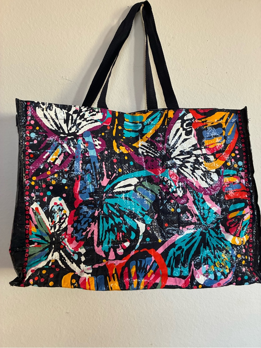 Vera Bradley Black Multi Butterfly Tote with Bright Accents